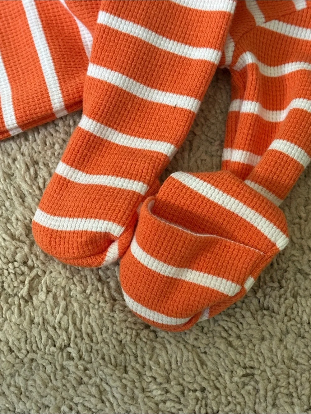 Baby Unisex Carter's Orange and White Striped Pumpkin Footie size Newborn